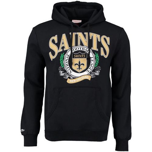 Men's New Orleans Saints Mitchell & Ness Black Fair Catch Pullover Hoodie - Click Image to Close